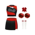 thumbnail image 1 of Runhomal Ensemble d'Uniforme de Cheerleading pour Filles Enfants Tenues de Danse Débardeurs Brillants Jupe Ensemble Robe de Soirée pour Fête Anniversaire Rouge 14, 1 of 3