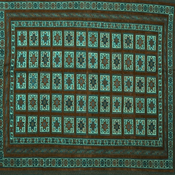 Ahgly Company Machine Washable Indoor Square Abstract Turquoise Blue Contemporary Area Rugs, 3' Square