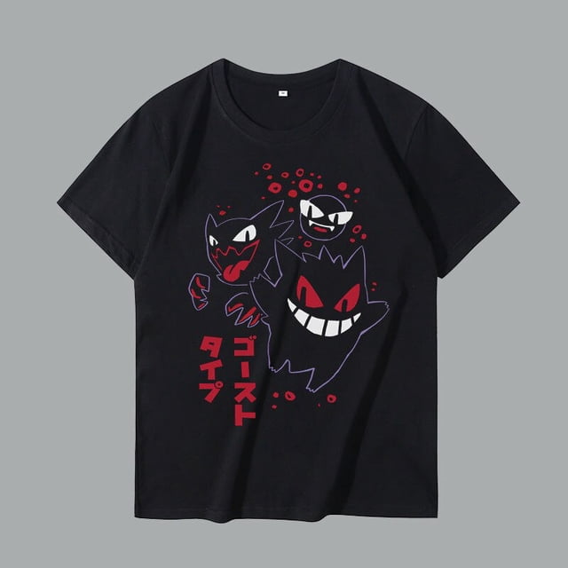 Camiseta de Pokémon Gengar para niño, ropa de algodón puro, hip hop, manga corta, letras de anime estampadas, cuello redondo qym unisex