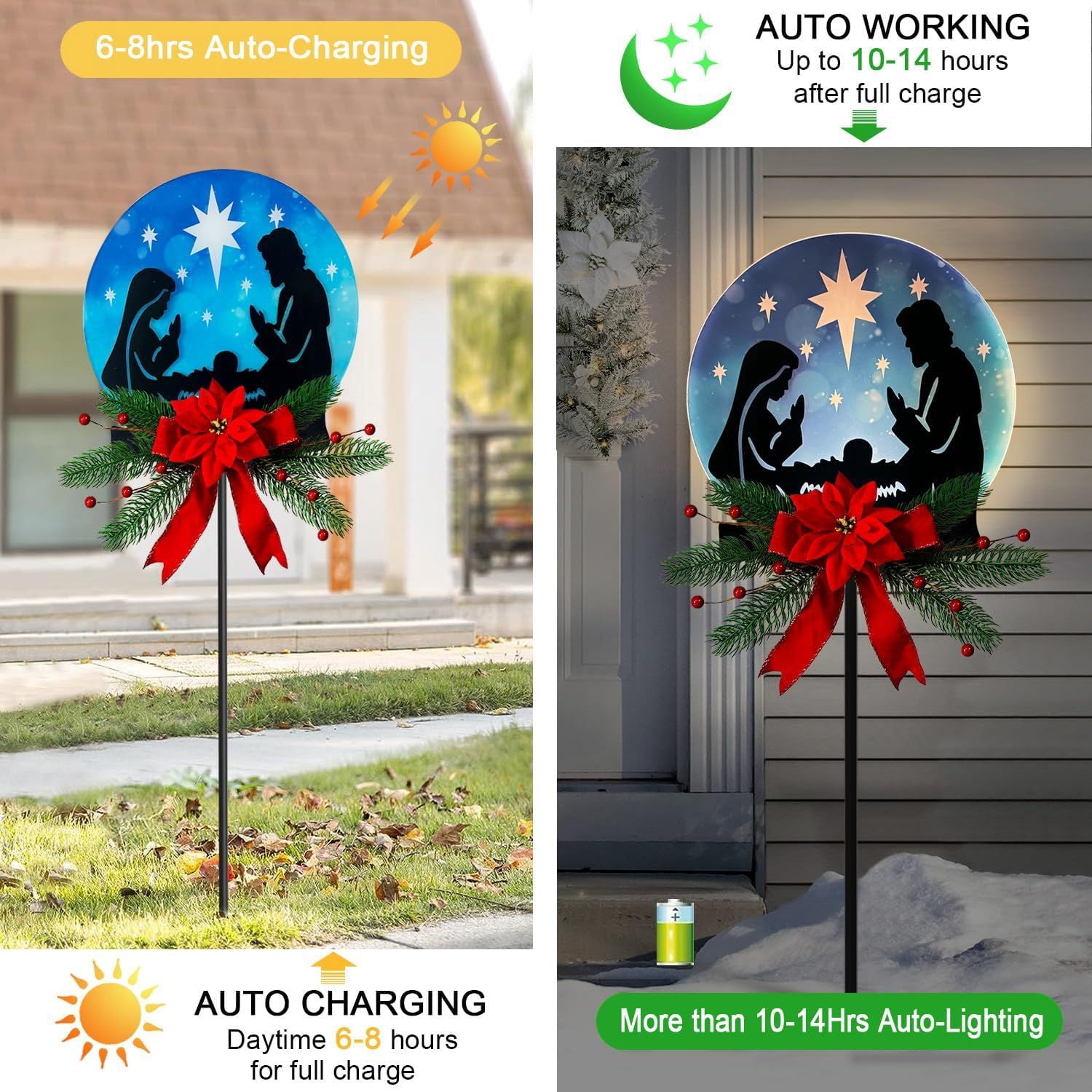 Christmas Garden Jesus Scene Decor, Solar Lighted Outdoor Nativity Set with 9 LED Lights, Christmas Decoration for Indoor Outdoor Holiday Party Garden Yard Lawn Decor