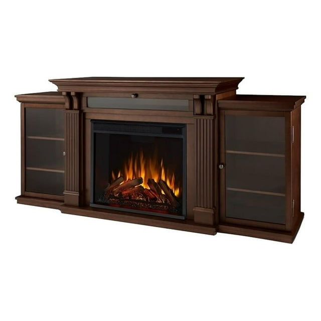 Bowery Hill Solid Wood Espresso Fireplace TV Stand Rectangular Adjustable 67" Unassembled