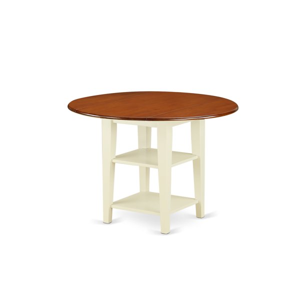 East West Furniture Sudbury round Kitchen Table with two shelves in