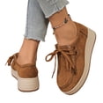 thumbnail image 4 of Willtoo Women Vintage Lace-Up Platform Loafers Suede Round Toe Wedge Casual Shoes Contrast Stitching Lightweight Non Slip Walking Shoes, 4 of 6