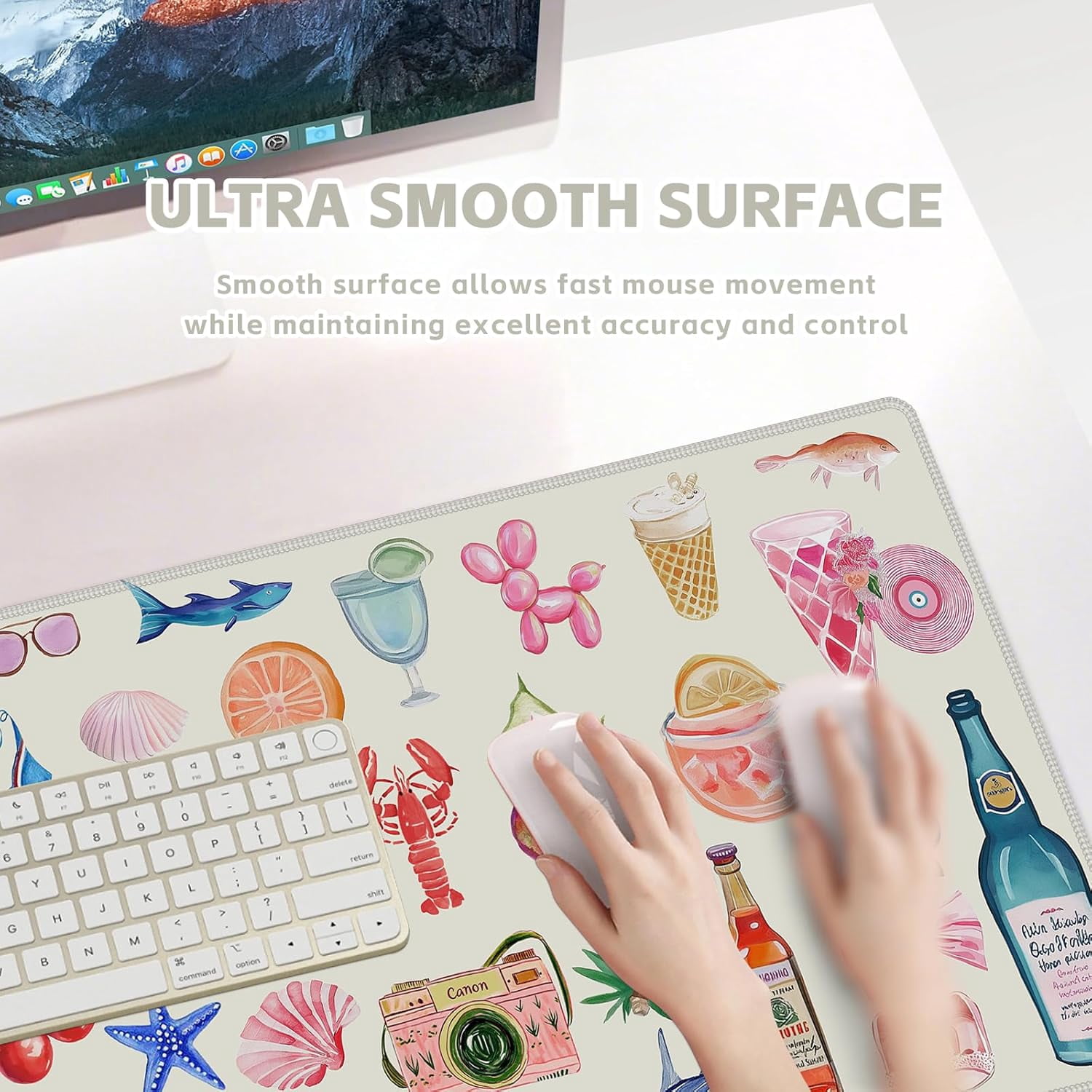 Desk Mat,XXL Extended Large Mouse Pad,Gaming Mousepad with Stitched Edge,Non-Slip Rubber Base Keyboard Desk Pad for Home Office Study Game (Colorful Stickers)