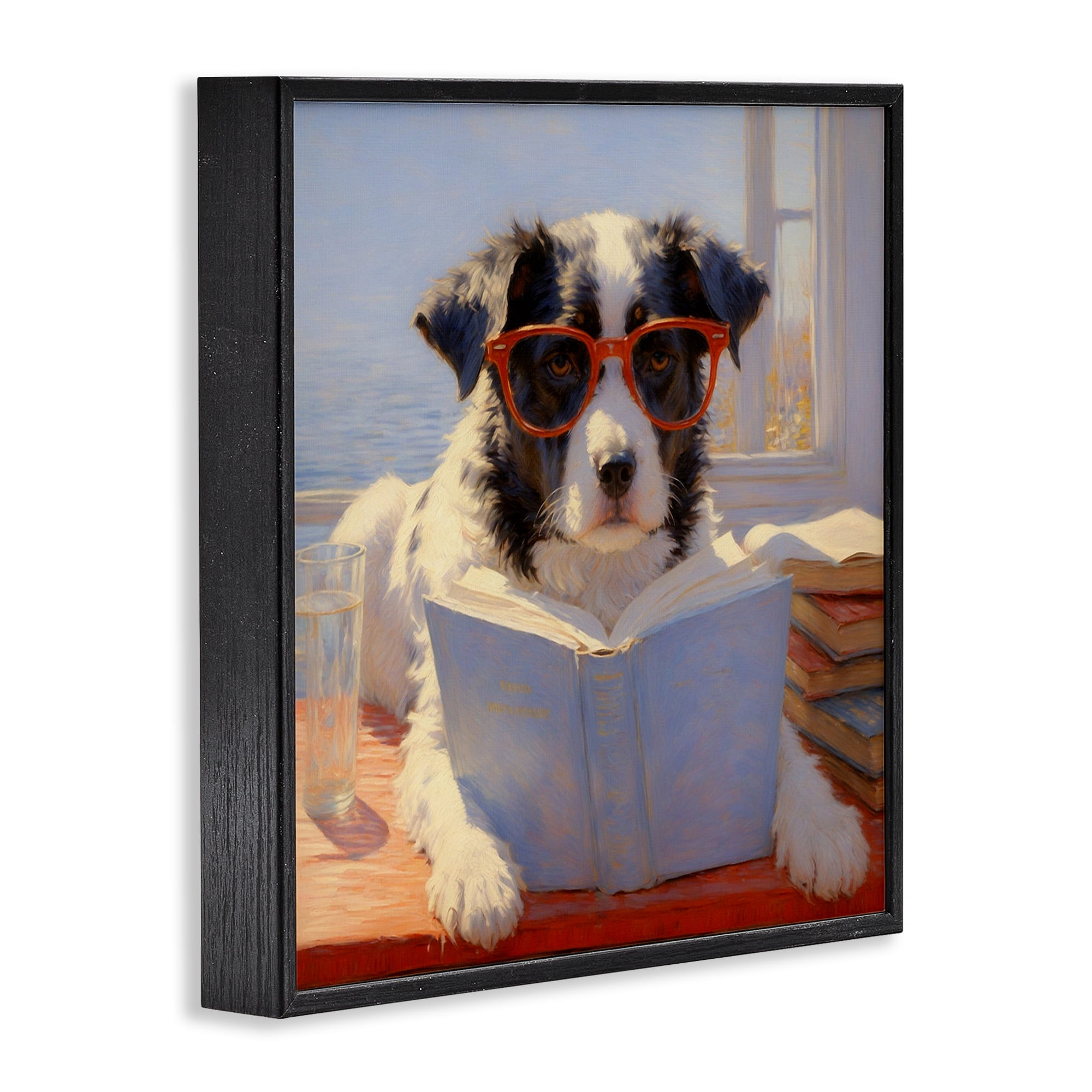 Stupell Industries Sunlit Dog Reading By Window Black Framed Giclee Art, design by Angie Hawke