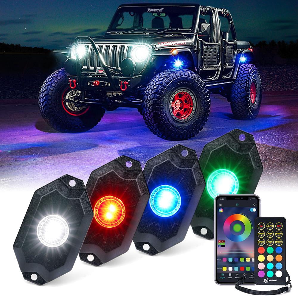 Xprite Universal RGB + Pure White LED Rock Lights Truck Bed Lighting Neon Light with Bluetooth and Remote Control Fits select: 1975-2022 FORD F150, 1999-2022 CHEVROLET SILVERADO