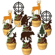 36Pcs Deer Hunting Camo Cupcake Toppers Gone Hunting Cupcake Picks Deer Hunting Birthday Party Decor Double-Sided Printing Oh Deer Hunt Cake Decoration for Kids 1st 2nd 3rd Birthday Baby Shower Party