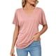 thumbnail image 1 of Gibobby Camisa Elegante Para Mujer Camisetas de manga corta para mujer, camisetas holgadas de tamaño con cuello en V a la moda, blusas casuales sólidas（Rosa， L), 1 of 5