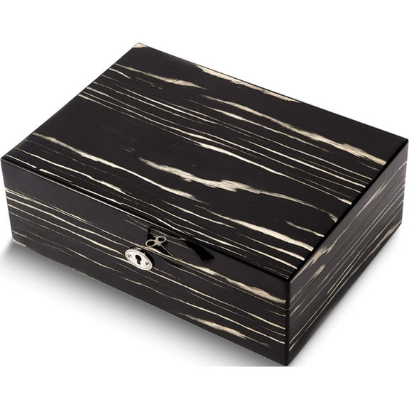 Fashion Lacquered Ebony Wood Jewelry Box With Valet Tray & Key Lock (11.25 X 8) Made In China gm13330
