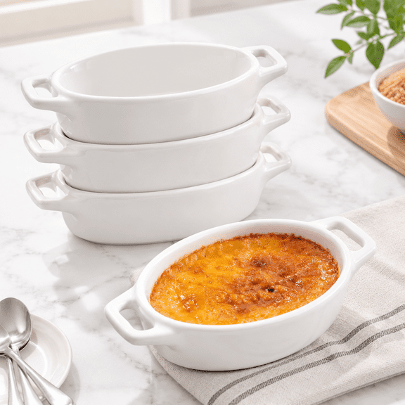 4-Pack 4oz Oval Ceramic Individual Baking Dishes with Dual Handles