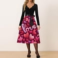 thumbnail image 2 of Valentines Day Dresses Fit and Flare Dress with Heart Print Pattern Ribbon Waist for Women Vintage Dark Blue S, 2 of 4