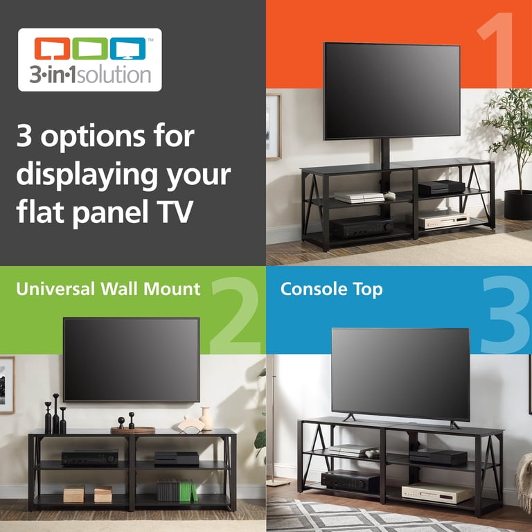 Whalen Spectrum 3-in-1 TV Stand for TVs up to 82”, Black Finish