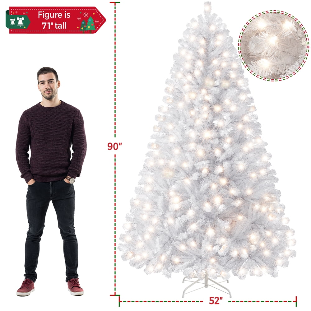 Alden Design 7.5ft Pre-Lit Fir Artificial Christmas Tree with Foldable Stand, White