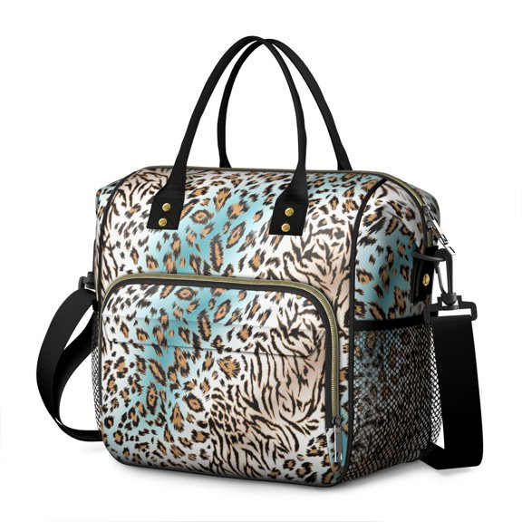 Leopard and Tiger Pattern Womens Lunch Box for Work,Insulated Large Lunch Bag for Tween and Teen,Loncheras Para Mujer,Leakproof Adult Lunch Bag for Work,Beach,Travel,Picnic,Camping