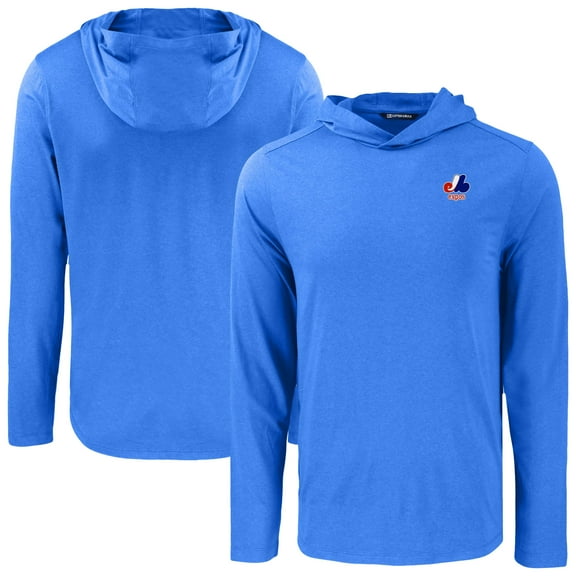 Men's Cutter & Buck Blue Montreal Expos Cooperstown Coastline Epic Comfort Recycled Eco Hoodie Long Sleeve T-Shirt