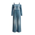 thumbnail image 4 of Womens One Piece Jumpsuit Denim Print Long Sleeve Relaxed Fit with Pockets Blue L, 4 of 6