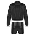 thumbnail image 2 of TiaoBug Kids Boys Girls Jazz Dance Costumes Shiny Metallic Long Sleeves Outerwear And Dance Shorts Sports Set Black 14, 2 of 5