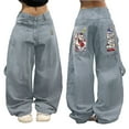 thumbnail image 3 of Loose Fit Hop Jeans for Women Graphic Print Denim Streetwear Y2K Goth Style Pants American High Street Baggy Wide Leg Jeans Trendy Pants, 3 of 9