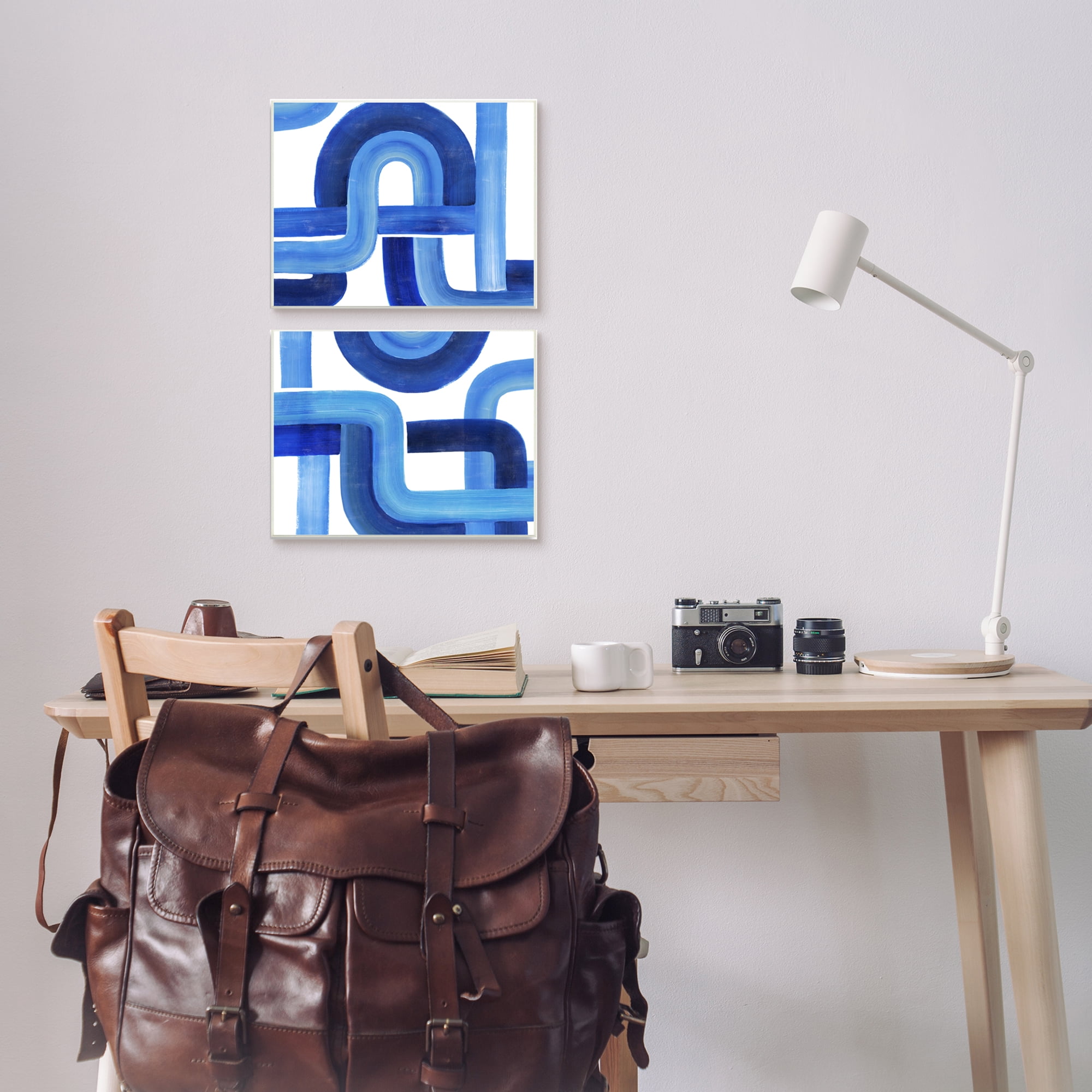 Stupell Industries Woven Blue Lines Geometric Color Abstraction Gray Framed by Grace Popp