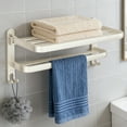 thumbnail image 4 of Metal Wall Mounted Towel Rack, No Drill Required Bathroom Towel Holder, Foldable Double Rod Shelf for Bathroom, Rust Resistant Bathroom Organizer, Space Saving Storage Solution for Home, 4 of 6
