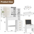 thumbnail image 3 of Makeup Vanity Desk with Sliding Mirror, Vanity Dressing Table with 3 Color Adjustable Lights, Girls Vanity Set with Stool, 4 Compact Vanity Drawers, Power Outlet, 3 of 8