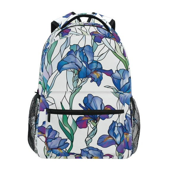 School Backpack Lightweight Multipocket College High Middle Student Bag 15L Blue Irises Colored Glass