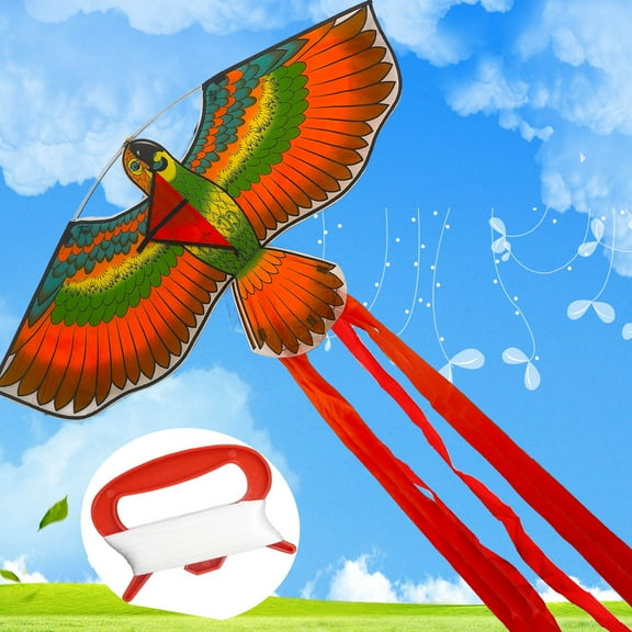 NimJoy Parrot Delta Kites for Kids Adults, Easy to Fly Polyester Kite W/55" Tail for Beach, Trip and Park (45" Red)