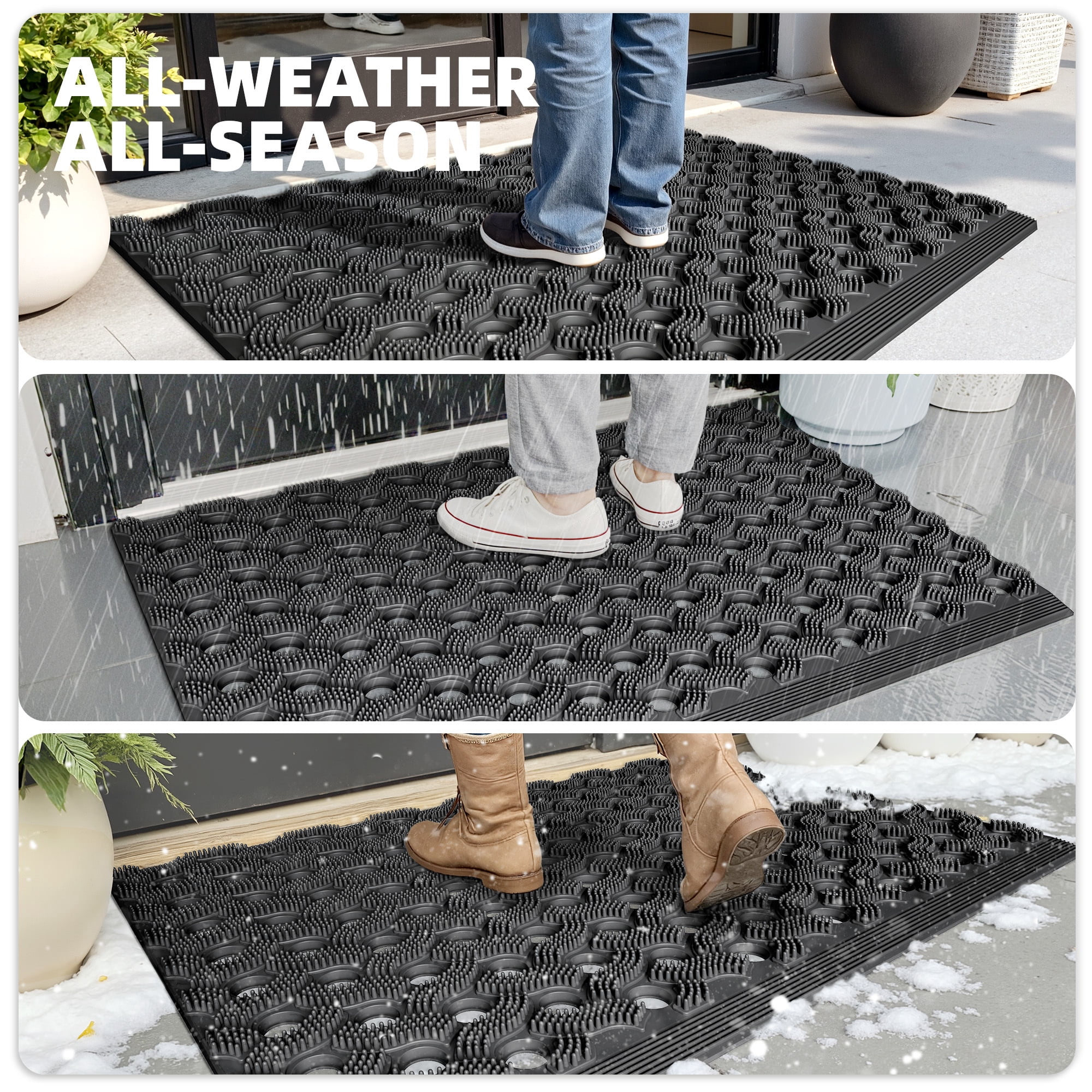 PABUBE Outdoor Doormat ,Durable Interlocking Welcome Mat, Dirt Trapper Rubber Mat and Non-Slip Low Pile Doormat for Entry Rug,Gray, 24" x 35"