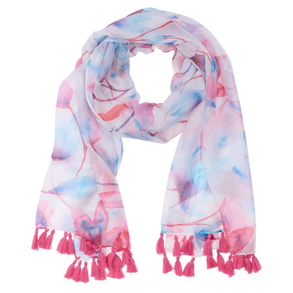 Heartfelt Women's Scarf Fashion Accessory Lightweight Sheer Beautiful Modern Watercolor Floral Design, Pink Petals