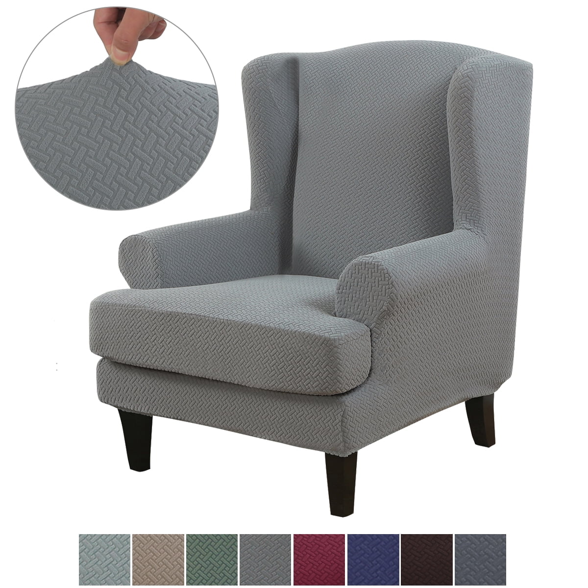 Jacquard Wingback Chair Covers, 2 Piece Stretch Chair Slipcovers ...