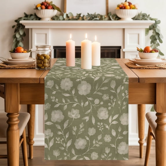 Table Runners 36 Inches Long Dress Scarves, Rustic Wildflowers Farmhouse Kitchen/Dining Table Decor Table Runner, Short Coffee Tablerunners, Spring Floral Botanical Retro Sage Green 13x36 Inch