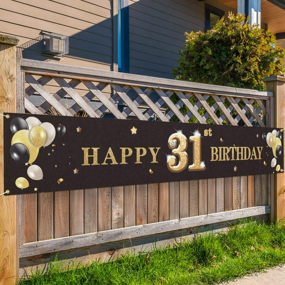 Pakboom Feliz 31 Cumpleaños Telón De Fondo Negro Foto Fondo Banner Saludos A 31 Años Decoraciones Fiesta Suministros