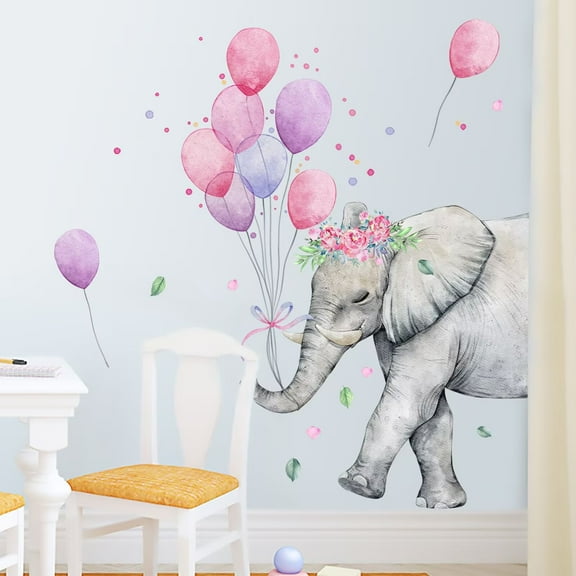 Forest animal wall decals, elephant and balloon stickers, elephant posters，Cute elephant children's room stickers, nursery stickers DIY transparent stickers Peel and Stick