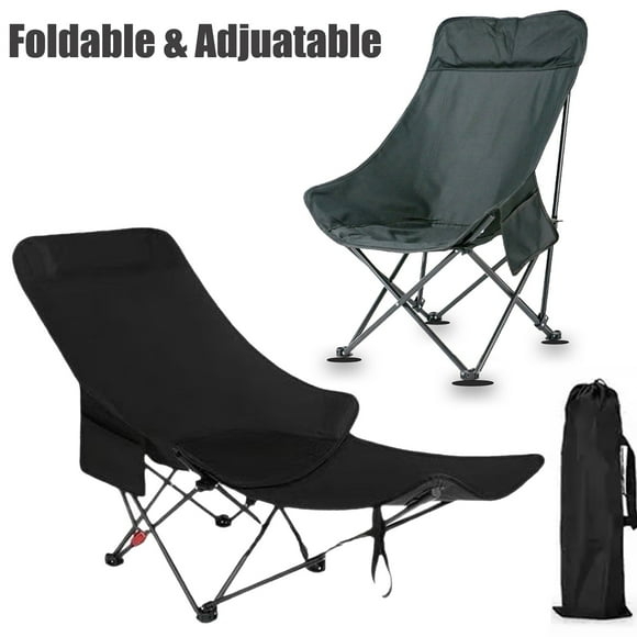 SUSUZI Chaise de Camping Pliante, Chaise Longue de Camping avec Repose-Pieds Amovible et Dossier Réglable, Chaise Pliante Portable