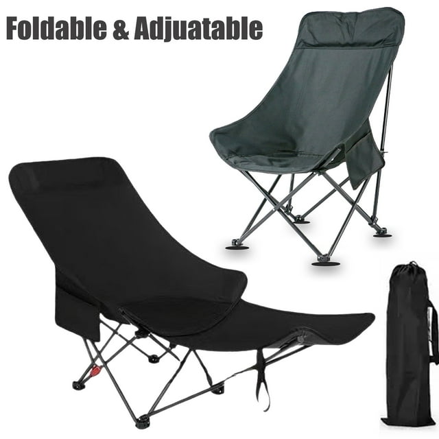 SUSUZI Folding Camping Chair, Camping Lounge Chair with Detachable Footrest Adjustable Backrest, Portable Folding Chair
