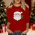 thumbnail image 1 of asdoklhq Plus Size Tops Christmas Ladies' Christmas Round Neck 3/4 Sleeve T-shirt Shirt Red L, 1 of 3