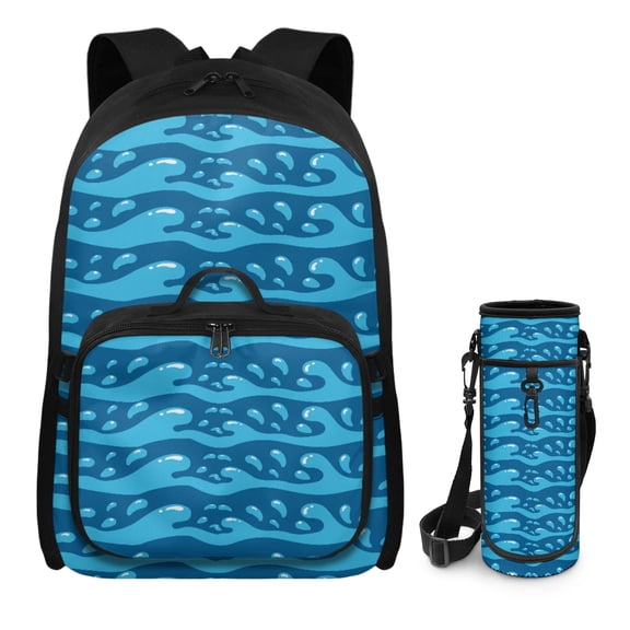 FUIALDOLG Wave Stripes Kids School Bag Backpack for Boys with Lunch Box Small Portable Pencil Pen Case Back to School Supplies