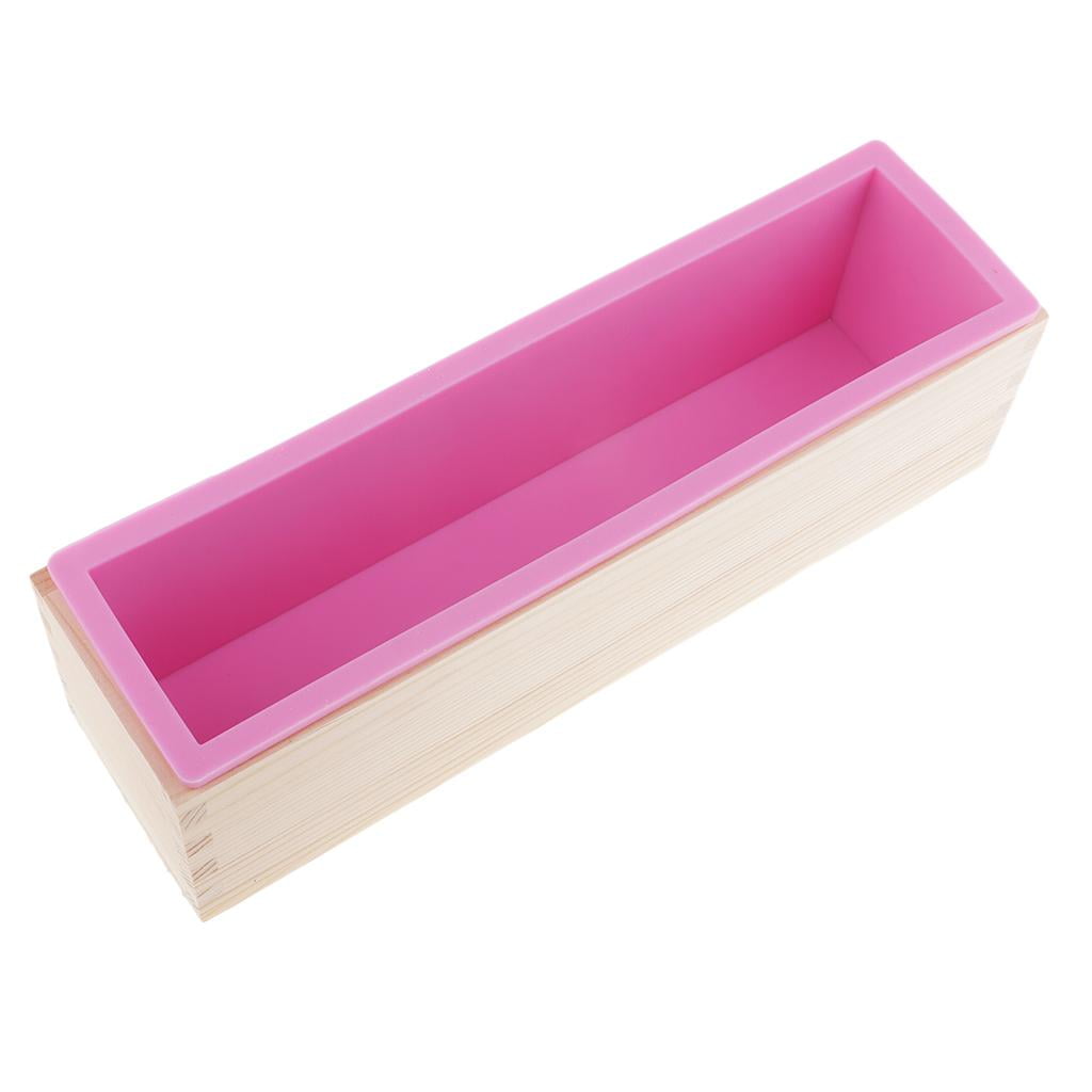 Milageto 900ml/1.2kg Silicone Soap Loaf Mould Wood Box DIY Soap Candle Making Supply Tool Pink