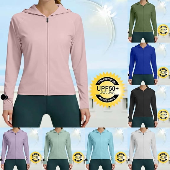 Avtoify Women UPF 50 Long Sleeve Hooded Sweatshirt Summer Shirts for Women Dressy Casual Lightweight Zipper Watch Cuff Top