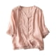thumbnail image 2 of ICHUANYI Clearance Ladies Fashion Color Crochet Flower Half Sleeve Cotton Linen Casual Loose Shirt(Pink, XXL) ICHUANYI WER2023081405820, 2 of 6
