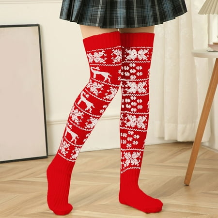 

6 pairs * Women Casual Christmas Deer Colorblock Knit Over Knee Socks Stockings socks for girls