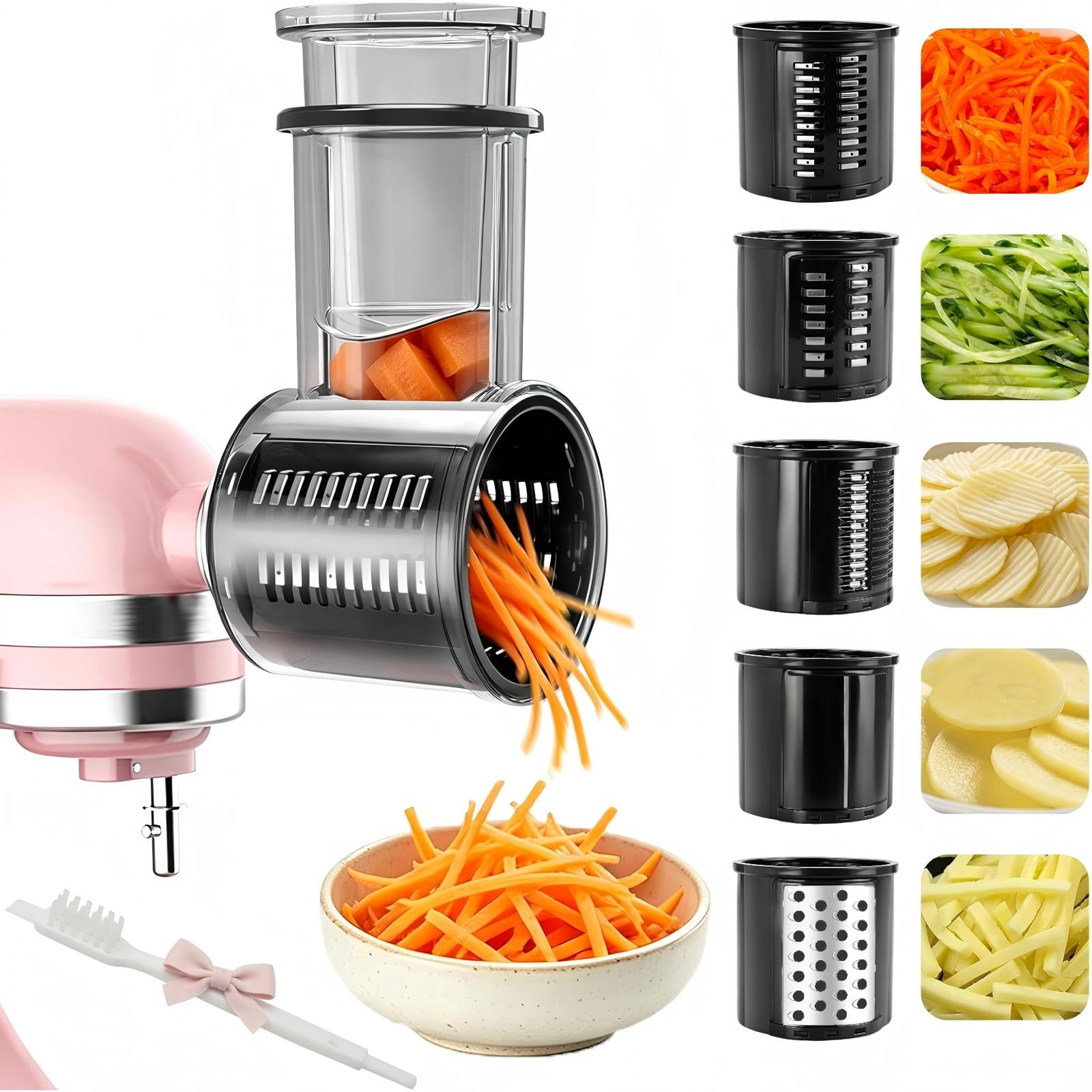 Stainless Steel Slicer Shredder Attachments for KitchenAid Stand Mixers with Detachable 5 Blades,Cheese Grater,Salad Maker,Vegetable Shredder Food Chopper Grinding Accessories with Cleaning Brush