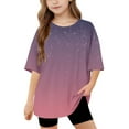 thumbnail image 1 of DecSea T-Shirt à Manches Courtes pour Filles, Été, Dégradé, Col Rond, Décontracté, Basique, 5-14 Ans, 1 of 8
