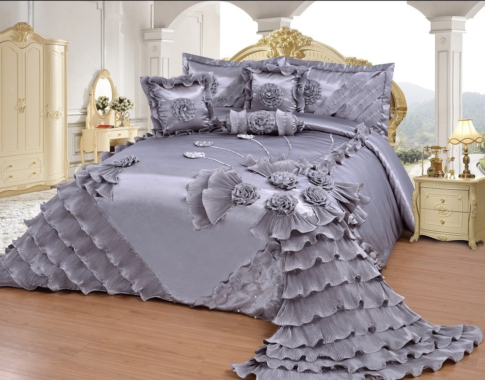 Octorose Royalty Oversize Wedding, Silver King Size Bedspread