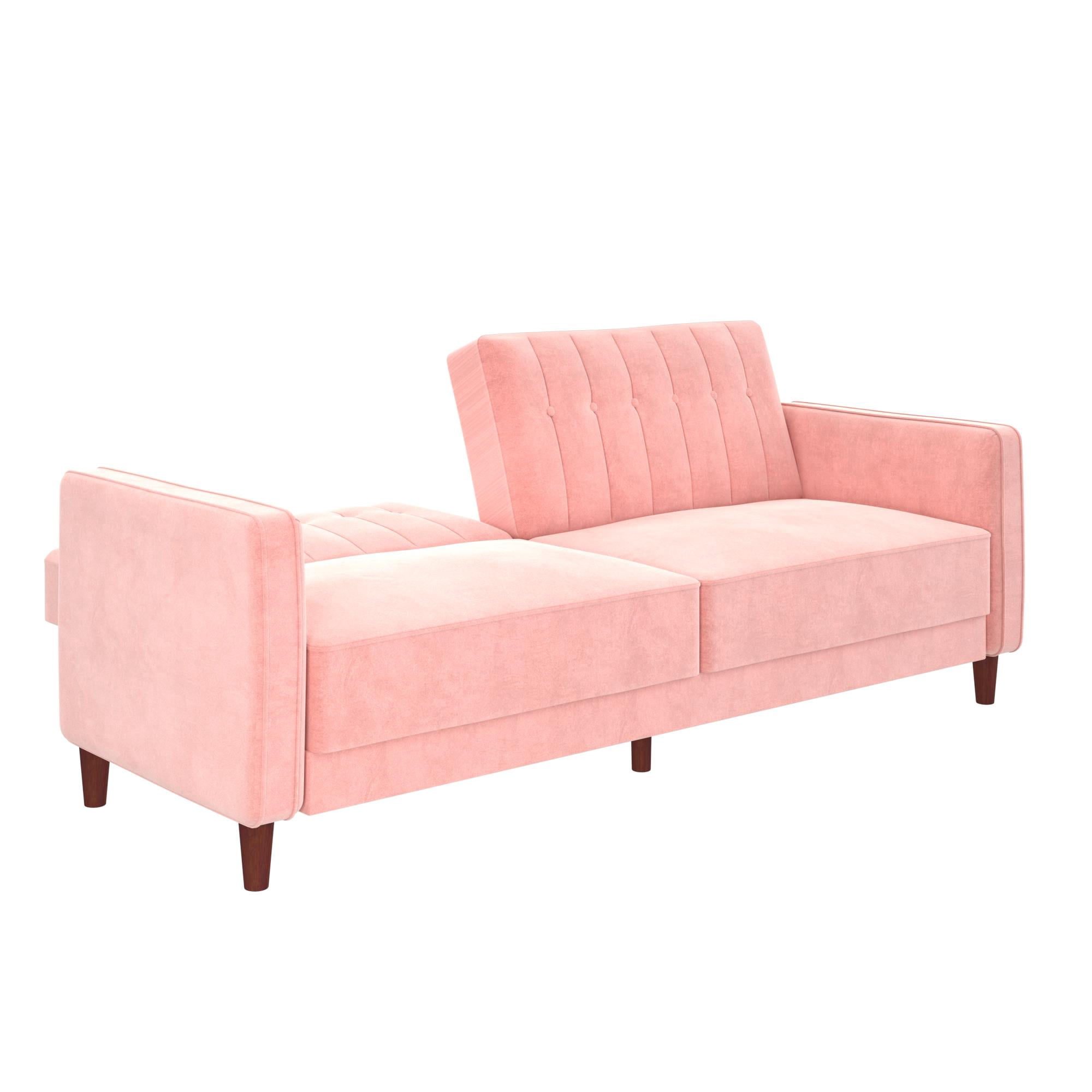 DHP Pin Tufted Transitional Futon, Pink Velvet