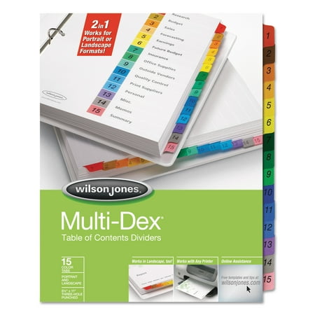 Wilson Jones Multi-Dex Index Assorted Color 15-Tab, Labeled 1-15, Letter -WLJ91503