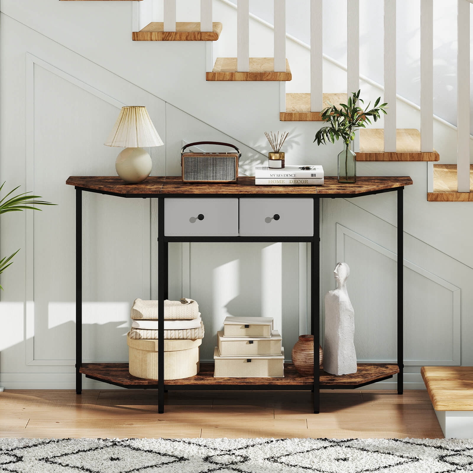 Costway 51" Console Table with 2 Drawers Open Storage Shelf 2-Tier Entryway Table