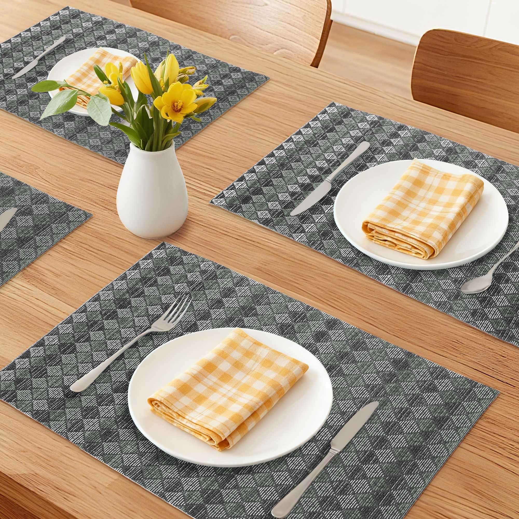 Unique Bargains Set of 6 Plastic Wipeable Placemats for Dining Table Decor Black