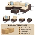 thumbnail image 3 of Outdoor Patio Sectional Conversation Set w/ Coffee Table, Waterproof Cushions, All-Weather PE Wicker, Handwoven Rattan, 7 Pcs Furniture Set for Garden Backyard Balcony Poolside, Easy Assembly, Beige, 3 of 10