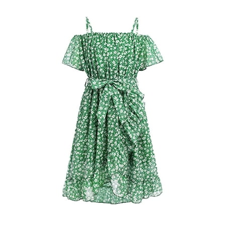 

Children Dress Girls Dresses Summer Suspender Floral Flanged Small Fresh Frilly Beach Dress Fashion Summer Girl Clothes